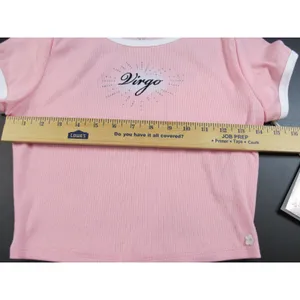 Limited Too Virgo Crop Top Baby Tee NWT Small Pink Zodiac Rhinestone Ringer thumbnail 6