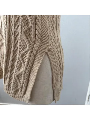 Polo Ralph Lauren Beige Cable Knit Sleeveless Tunic Sweater Mock Neck - Size M thumbnail 3