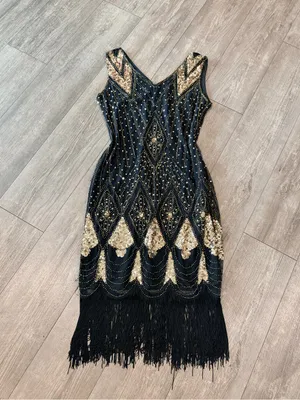 PrettyGuide Black Sequin Fringe Cocktail Dress Size M thumbnail 3