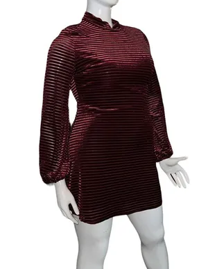 Lulus Ticket to Chic striped velvet balloon sleeve dress thumbnail 8