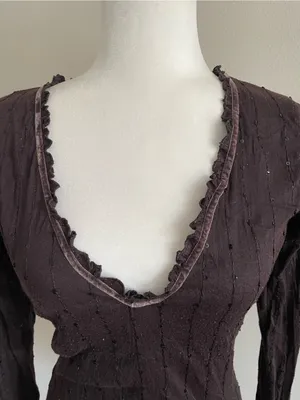 United Colors of Benetton Dark Brown V-Neck Long Sleeve Top thumbnail 2