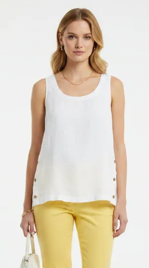 Rachel Roy 100% Linen White Sleeveless Blouse Top M thumbnail 1