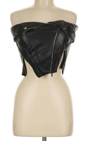 Maniere De Voir Black Off-Shoulder Leather Top thumbnail 1