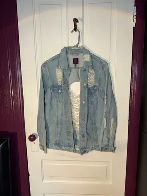 Boom boom jeans extremely distressed oversized jean jacket thumbnail 2