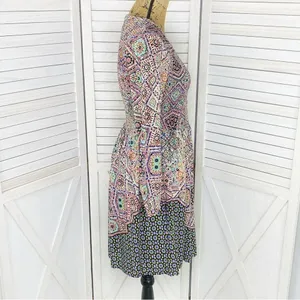 Maeve Anthropologie‎ Tiled Amethyst Dress XS Smocked Long Sleeve Boho Mosaic thumbnail 4