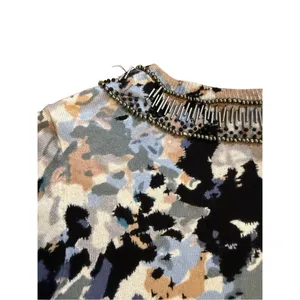 Anthropologie HWR‎ Monogram Beaded Collar Crop Cardigan Sweater Abstract Pattern thumbnail 11