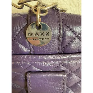MAXX NEW YORK Leather Crossbody Bag Purple Diamond Quilted Silver Chain Strap thumbnail 3