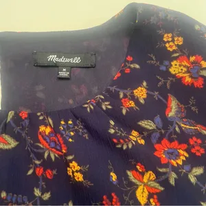 Madewell Ruffle-Sleeve‎ Top Blouse in Climbing Vine Navy Blue Floral Size Medium thumbnail 12