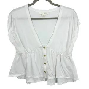 Treasure and Bond White Deep V Peplum Button Detail Cotton Blouse Size Small thumbnail 1