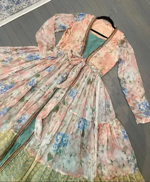 Indian pakistani double part plunge strappy maxi dress thumbnail 1