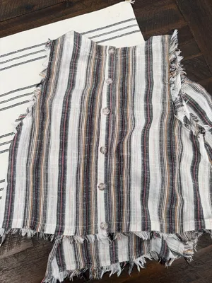 Very J Striped Frayed Two-Piece Shorts Set in Ivory, Black, Tan thumbnail 8