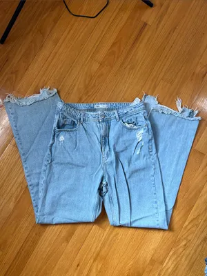 Zara 100% cotton wide leg raw split hem jeans thumbnail 12