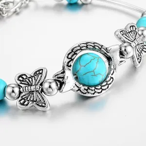 Gorgeous silver plated butterfly‎ bracelet with turquoise beads fashion j… thumbnail 4