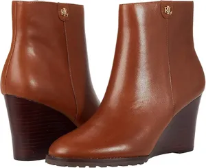 Lauren Ralph Lauren Shaley Calfskin Wedge Bootie Women's Size 8.5 B Brown thumbnail 1