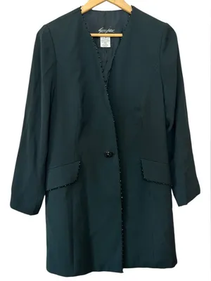 Sunny Choi Vintage Emerald Greed Beaded Sequin‎ Accent Longline Button Blazer 14 thumbnail 1