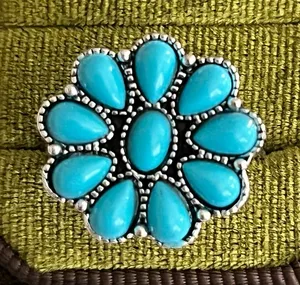 Boho/Chic Blue Turquoise Flower Design Stainless Steel Silver Statement Ring S 9 thumbnail 1