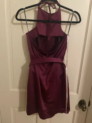 Women’s Purple Halter Neck Belted Mini Dress thumbnail 5