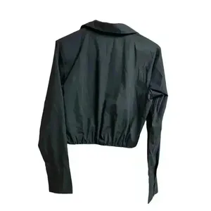 Abercrombie & Fitch Long Sleeve Poplin Wrap Cropped Top in Black Medium New thumbnail 9