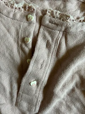 LoveShackFancy Cropped Lace-Trim Henley Top - Dusty Pink thumbnail 3