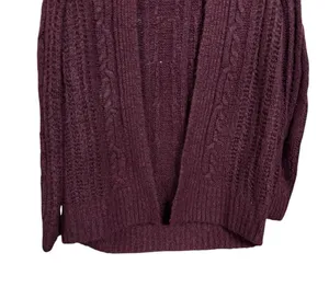Hollister Womens Sz M Purple Cardigan Cable Knit Open Front Sweater Wool Blend thumbnail 3