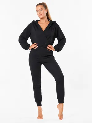 NAMA Enlighten Onesie Black Hooded Wrap Jogger Jumpsuit Athleisure M thumbnail 4