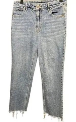 Womens Cropped Jeans Frayed Hem Light Wash Denim Blue‎ Pants thumbnail 1