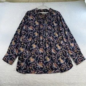 LOFT XL Tunic Top Blouse Relax‎ Fit Blue Floral Long Sleeve Button Front Boho thumbnail 2