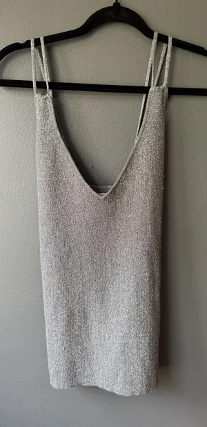 Ralph Lauren Silver Metallic Knit Tank  Medium thumbnail 1