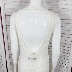 Almost Famous Sheer Crochet Open Back Beach Swim Cover‎ Maxi Dress Cream Medium thumbnail 7