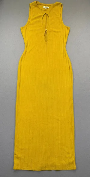 Reformation Ribbed Maxi Dress Mustard Yellow Keyhole Cutout Sleeveless Size M thumbnail 1