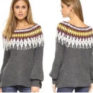 Free People Baltic Fair Isle Knit Sweater Large Gray Alpaca Mohair Blend thumbnail 2