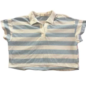 Altar’d State Womens Medium Cropped Rugby Polo Shirt Blue‎ & White Striped thumbnail 2