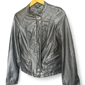 Moto Jacket Black Faux Leather Biker Racer Indie Sleaze Grunge Y2K S thumbnail 2