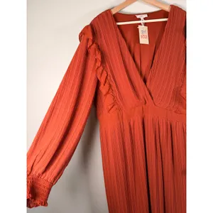 Girl Soul Rust‎ Orange Pleated Ruffle V Neck Long Sleeve Maxi Dress Plus Size 3X thumbnail 7