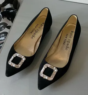 Kate Spade Buckle Up Black Suede Flats Size 8B thumbnail 1