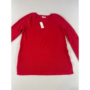 GAP Sweater Size S Red Waffle Knit V Neck Long Sleeve Cotton Blend NWT thumbnail 4