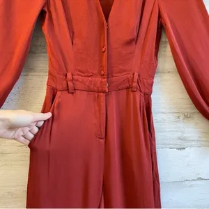 & Other Stories Flare Leg Lightweight Jumpsuit Outing Rust Red Sz 2‎ thumbnail 6