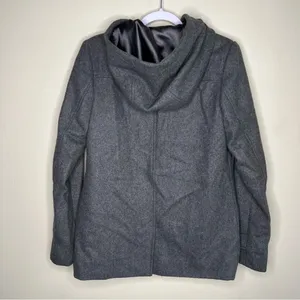 Merona Gray‎ Wool Blend Button & Zip Front Hooded Pea Coat thumbnail 2