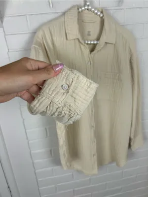 Aerie Pool To Party Gauze Cotton Button Down Coverup Shirt Size XS thumbnail 10