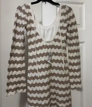 Crochet stripe mini Hollister long sleeve dress thumbnail 1