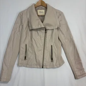 Thread‎ & Supply Moto Jacket Womens M Cream Faux Leather Ribbed Knit Biker thumbnail 1