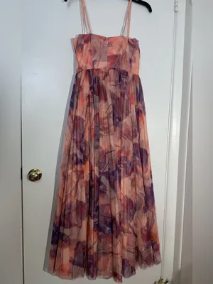 Hutch Floral Pleated Tulle Sweetheart Maxi Dress in Pink and Purple thumbnail 6