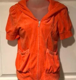 Juicy Couture Puff Sleeve Hoodie Orange Terry M thumbnail 1