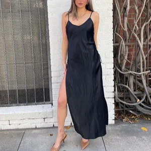 Victorias secret Black satin midi high slit slip dress sz s thumbnail 2