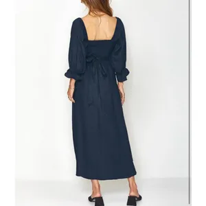 NEW Navy Blue Wrap Cut Out Tie Back Midi Dress L thumbnail 2