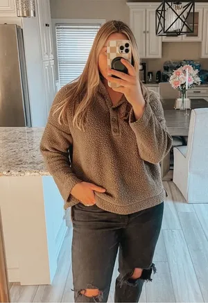 Aerie green Sherpa button snap pullover thumbnail 1