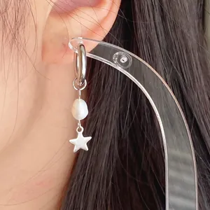 Handmade grunge fairy whimsical y2k style quality pearl star hoop earrings⭐️ thumbnail 7
