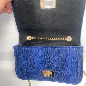 Women's Blue Black Snakeskin Faux Leather Gold-Chain Strap Purse Shoulder Bag thumbnail 7