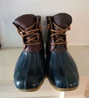 Sperry Saltwater Duck BOOTS Women's Rubber Leather Blue Brown STS91175 thumbnail 1