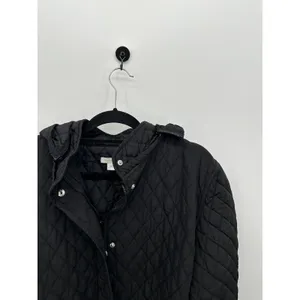 Garnet‎ Hill Black Essential Quilted Coat Snap Zip Removable Hood Sz 14 Pockets thumbnail 5